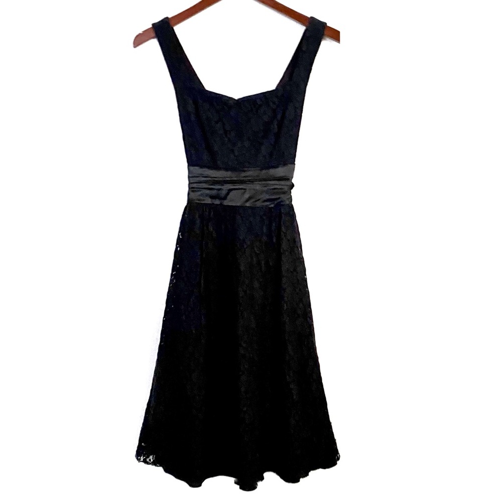 Twenty One Black Lace Midi Dress Satin Tie Back Fit Flare Cocktail Party Dress